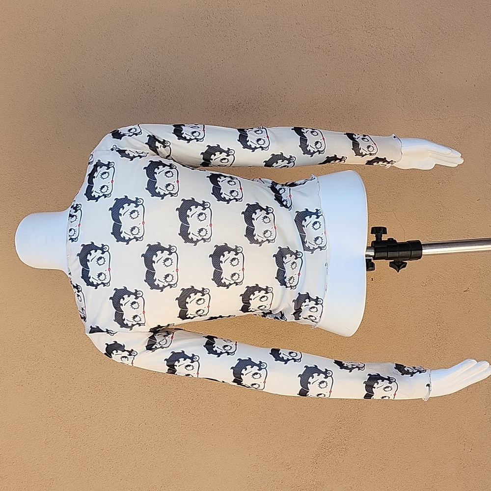 Betty Boop Y2K Punk Goth Sheer Mesh Stretch Long Sleeve Graphic Crop Top M L - Picture 11 of 16